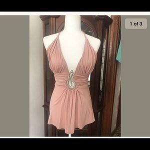 Sky Pink Snake Halter Top w/Large Crystal Snake